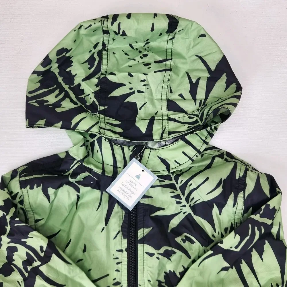 NWT Baby Gap Toddler Windbreaker Rain Jacket Hood Green Palms 12-18 M Zip Up